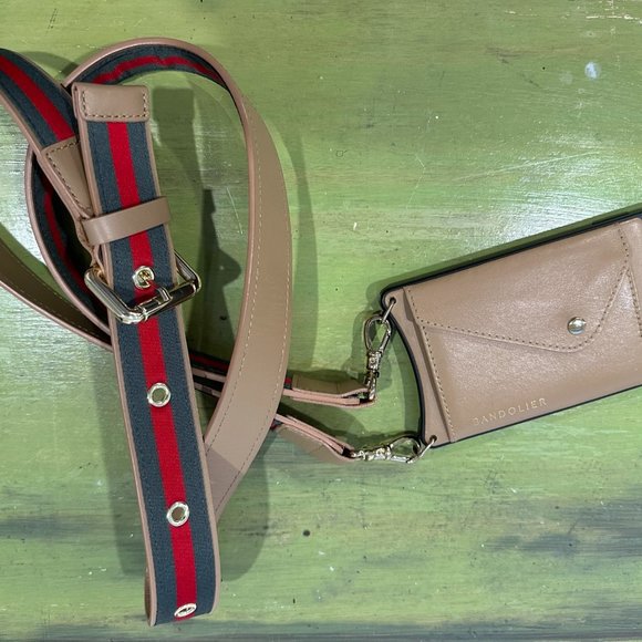 KIMBERLY Smoother Leather Crossbody Bandolier in Tan/Gold (12 Pro Max) - Picture 2 of 3